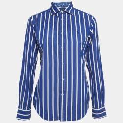 Pre Owned Polo Ralph Lauren Blue Embroidered Cotton Classic Fit Shirt S