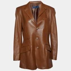 Pre Owned Polo Ralph Lauren Brown Leather Button Front Jacket L