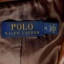 Pre Owned Polo Ralph Lauren Brown Leather Button Front Jacket L