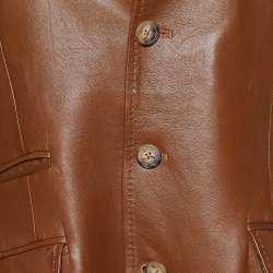 Pre Owned Polo Ralph Lauren Brown Leather Button Front Jacket L