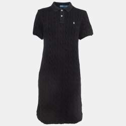 Pre Owned Polo Ralph Lauren Black Logo Embroidered Cable Knit Mini Polo Dress XL