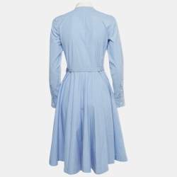 مملوكة مسبقًا Polo Ralph Lauren Blue Cotton Button Front Belted Dress S