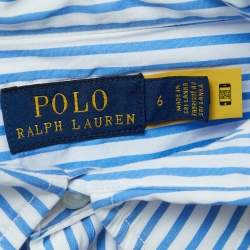 Pre Owned Polo Ralph Lauren Blue Striped Cotton Belted Shirt Dress M