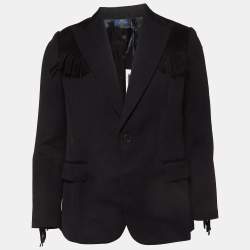 Pre Owned Polo Ralph Lauren Black Wool Fringe-Trim Blazer M