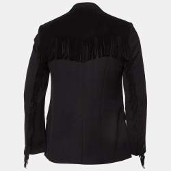 Pre Owned Polo Ralph Lauren Black Wool Fringe-Trim Blazer M