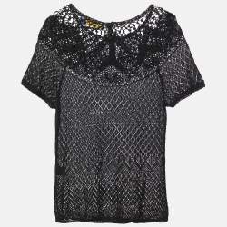 Pre Owned Polo Ralph Lauren Black Patterned Crochet Top M