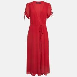 Polo Ralph Lauren Red Chiffon Maxi Wrap Dress L
