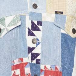 Pre Owned Polo Ralph Lauren Blue Patchwork Denim Trucker Jacket L