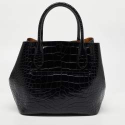 Pre Owned Polo Ralph Lauren Black Croc Embossed Leather Open Tote