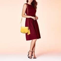Pre Owned Polo Ralph Lauren Yellow Leather Tassel flap Crossbody Bag