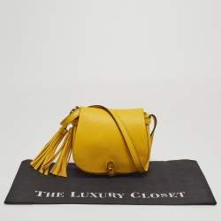 Pre Owned Polo Ralph Lauren Yellow Leather Tassel flap Crossbody Bag