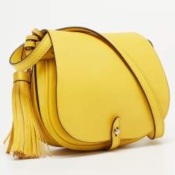 Pre Owned Polo Ralph Lauren Yellow Leather Tassel flap Crossbody Bag