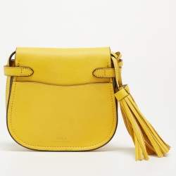 Pre Owned Polo Ralph Lauren Yellow Leather Tassel flap Crossbody Bag