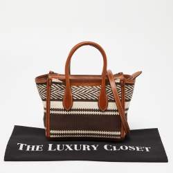 Pre Owned Polo Ralph Lauren Brown/Beige Embroidered Canvas and Leather Sloane Tote    