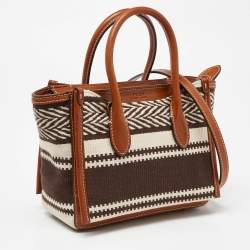 Pre Owned Polo Ralph Lauren Brown/Beige Embroidered Canvas and Leather Sloane Tote    