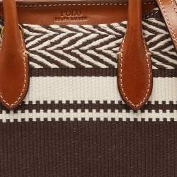 Pre Owned Polo Ralph Lauren Brown/Beige Embroidered Canvas and Leather Sloane Tote    