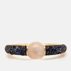 Pomellato M'ama Non M'ama Moonstone Sapphire 18k Rose Gold Ring Size 52