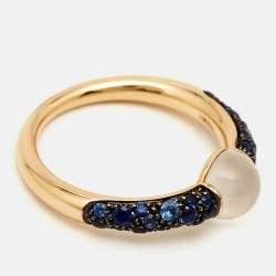 Pomellato M'ama Non M'ama Moonstone Sapphire 18k Rose Gold Ring Size 52