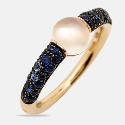 Pomellato M'ama Non M'ama Moonstone Sapphire 18k Rose Gold Ring Size 52