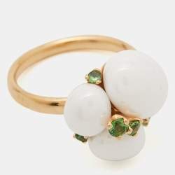 Pomellato Capri Ceramic Tsavorite Garnets 18k Rose Gold Ring Size 54.5