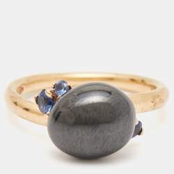 Pomellato Capri Ceramic Blue Sapphire 18K Rose Gold Ring Size 53