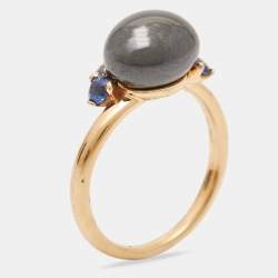 Pomellato Capri Ceramic Blue Sapphire 18K Rose Gold Ring Size 53