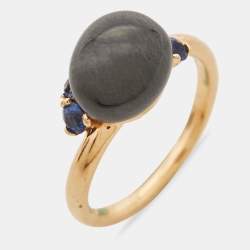 Pomellato Capri Ceramic Blue Sapphire 18K Rose Gold Ring Size 53