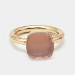 Pomellato Nudo Pink Quartz 18k Rose Gold Ring Size 51