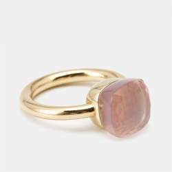 Pomellato Nudo Pink Quartz 18k Rose Gold Ring Size 51