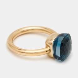 Pomellato Nudo Petit Blue Topaz 18k Yellow Gold Ring Size 52