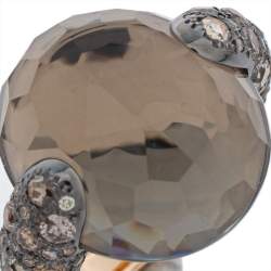 Pomellato Smoky Quartz & Diamond 18K Rose Gold Tango Ring Size 50.5