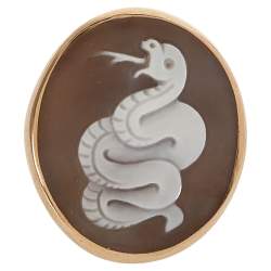 Pre Owned Pomellato Snake Cameo Shell 18K Rose Gold Oval Cocktail Ring Size 55 