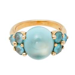 مملوكة مسبقًا Pomellato Luna Blue Topaz 18K Rose Gold Cocktail Ring Size 54
