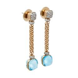 مملوكة مسبقًا Pomellato Nudo Blue Topaz Diamond 18K Rose Gold Sautoir Necklace and Long Earrings Set 