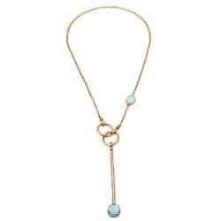 مملوكة مسبقًا Pomellato Nudo Blue Topaz Diamond 18K Rose Gold Sautoir Necklace and Long Earrings Set 