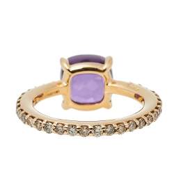 Pomellato Amethyst Pave Cognac Diamond 18K Rose Gold Ring Size 56