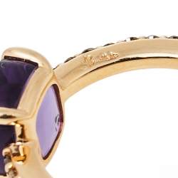 Pomellato Amethyst Pave Cognac Diamond 18K Rose Gold Ring Size 56