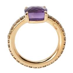 Pomellato Amethyst Pave Cognac Diamond 18K Rose Gold Ring Size 56