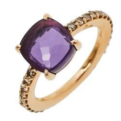 Pomellato Amethyst Pave Cognac Diamond 18K Rose Gold Ring Size 56