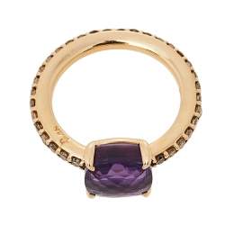 Pomellato Amethyst Pave Cognac Diamond 18K Rose Gold Ring Size 56