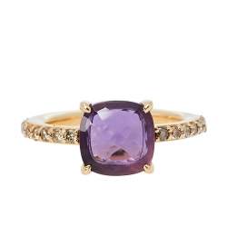 Pomellato Amethyst Pave Cognac Diamond 18K Rose Gold Ring Size 56