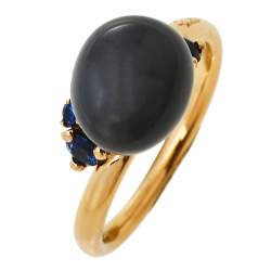 Pomellato Capri Ceramic Blue Sapphire 18K Rose Gold Ring Size 55