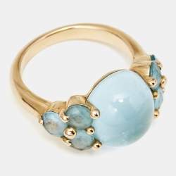 Pomellato Luna Blue Topaz 18K Rose Gold Cocktail Ring Size 54