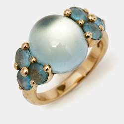 Pomellato Luna Blue Topaz 18K Rose Gold Cocktail Ring Size 54