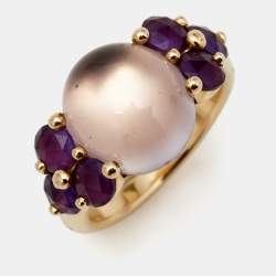 Pomellato Luna Amethyst 18K Rose Gold Ring Size 54