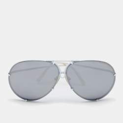 Pre Owned Porsche Design White/ Silver Mirrored P'8478 Aviator Sunglasses