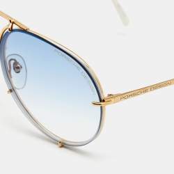 Pre Owned Porsche Design Gold Tone/Blue Gradient P'8478 Aviator Sunglasses