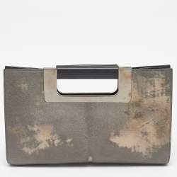Porsche Design Grey/Shimmer Calfhair and Leather Cut Out Frame Handle Bag