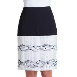 Prabal Gurung Black and White Wool-Crepe Organza-Trim Skirt L