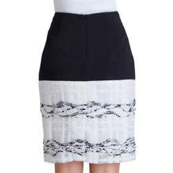 Prabal Gurung Black and White Wool-Crepe Organza-Trim Skirt L